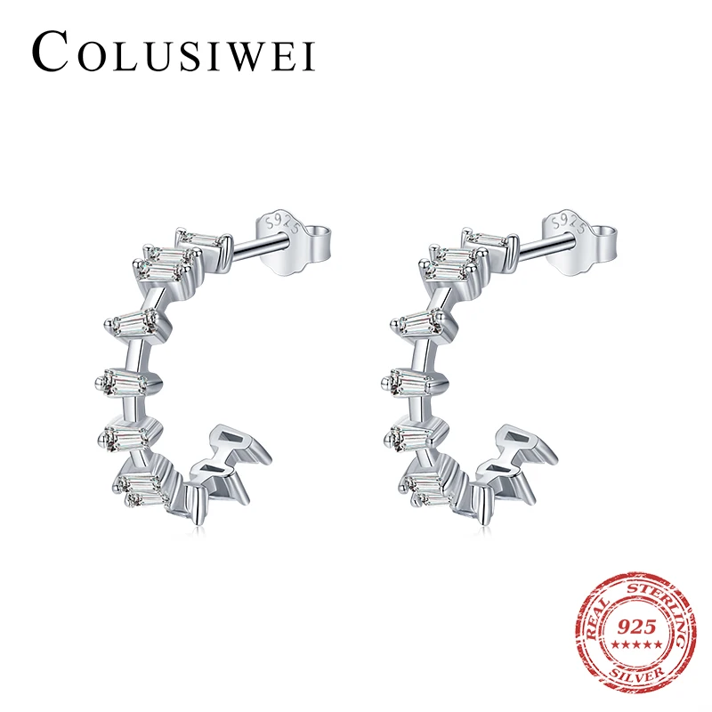 

Colusiwei Authentic 925 Sterling Silver Shining Trapezoid Clear CZ Stud Earrings For Women Wedding Engagement Ear Jewelry