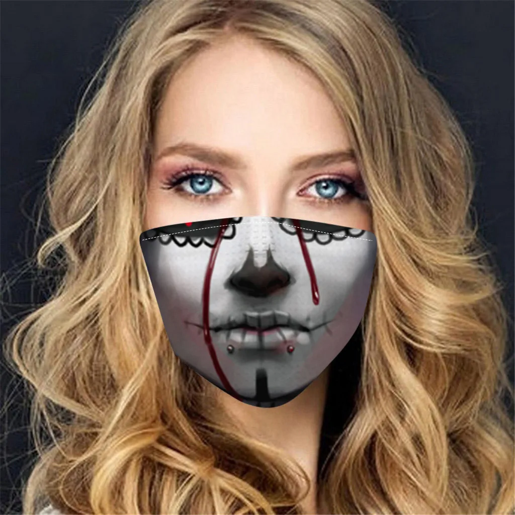 

1pc 20 Colors Halloween Print Dustproof Windproof Party Masks For Women Men Washable Reusable Facemask Filter Cover Masque @914
