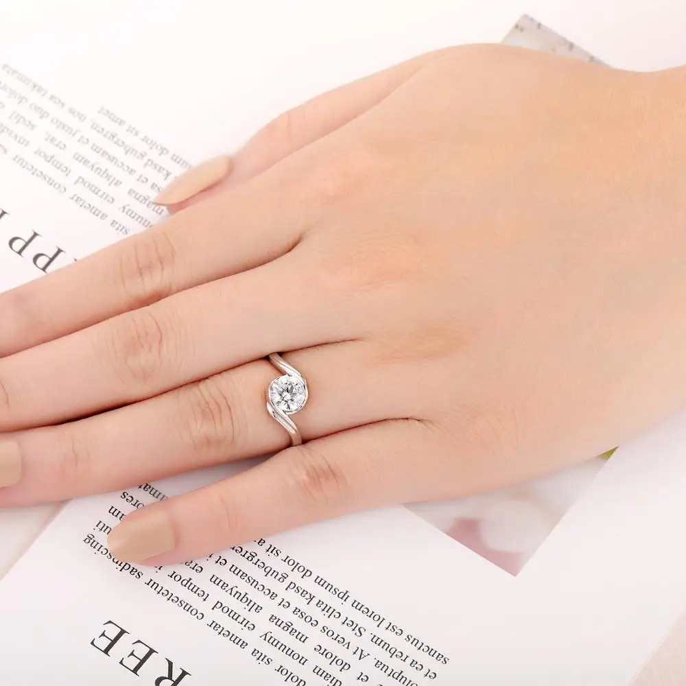 LASAMERO Twist Band Solitaire кольцо 1.00CT круглая огранка блестящие муассаниты обручальное 14 к