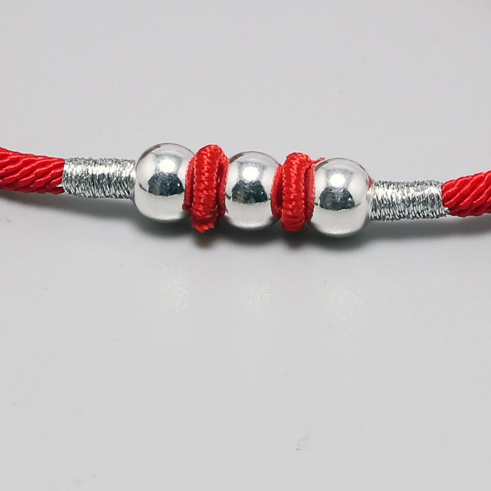 999 стерлингового серебра круглые бусины Lucky Red Rope браслет для мужчин и женщин