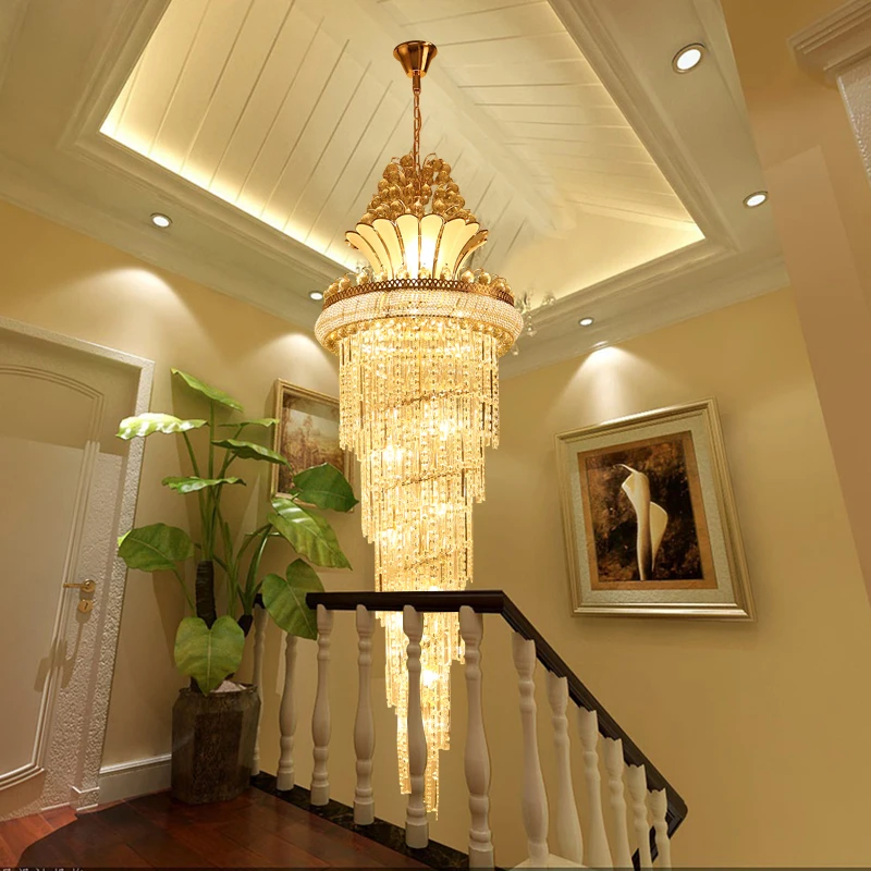 

Duplex floor large chandelier villa living room crystal lamp rotating hollow staircase building mezzanine hotel decoration lamps