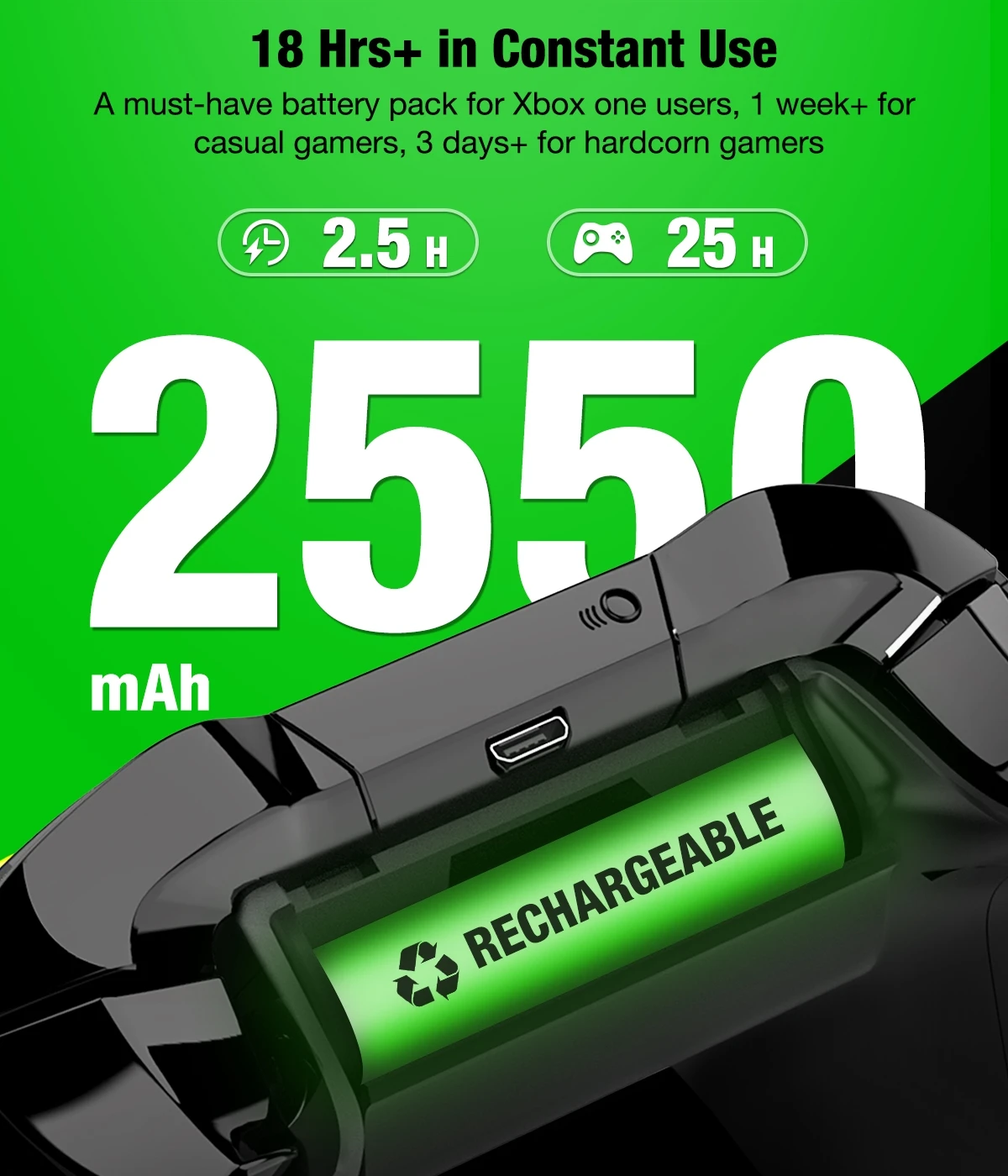 2Pcs 2550mAh Battery Wireless Gamepads Rechargeable Pack USB Charger for Xbox One/Xbox One S/One X/One Elite Controller | Электроника