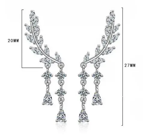 

925 Sterling Silver Tassel Wing Ear Piercing Stud Earrings for Women Wedding Jewelry Party Accessories pendientes eh1084