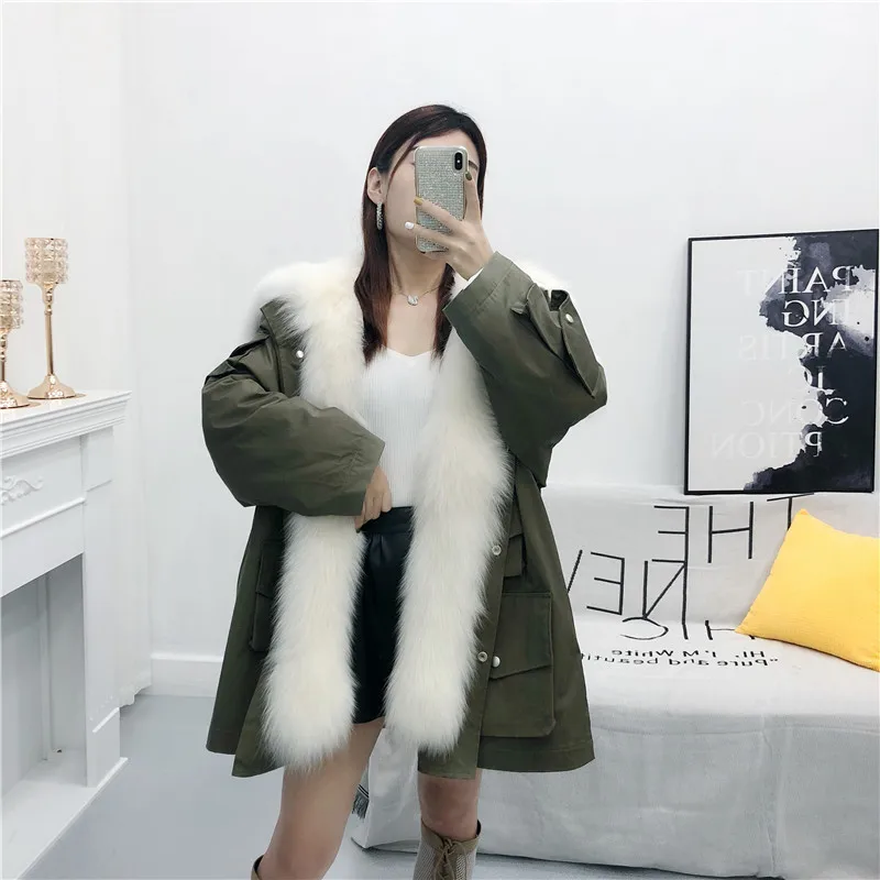 Женская зимняя куртка-парка с натуральным мехом лисы и воротником из меха