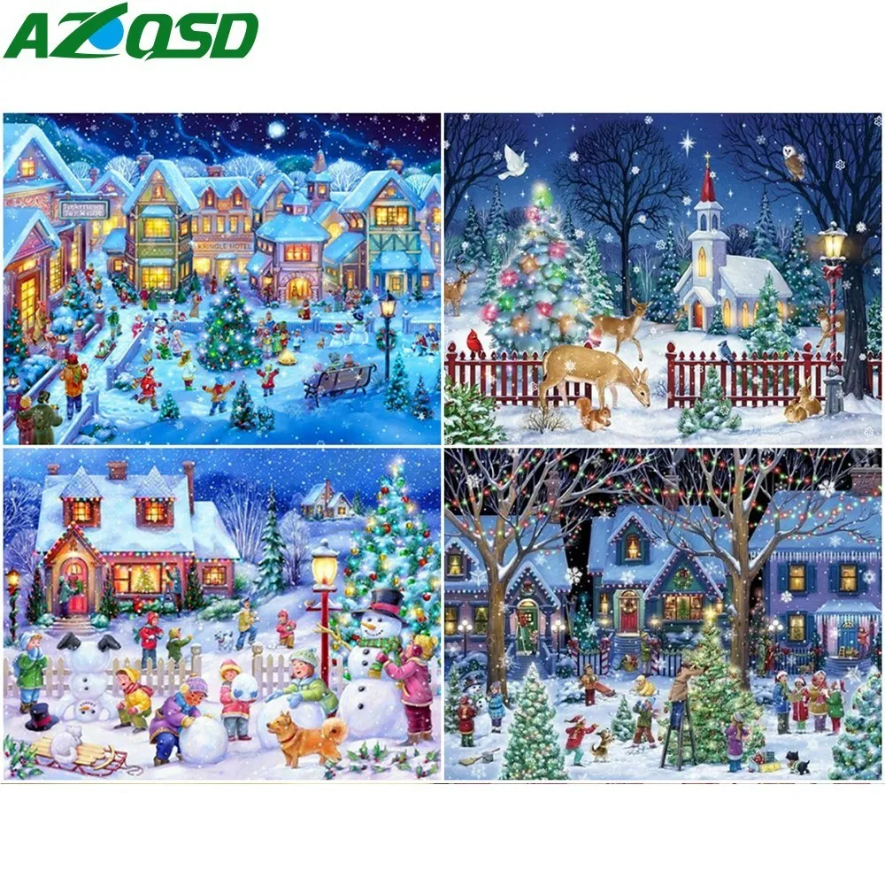 AZQSD Алмазная мозаика Рождественская вышивка Зимний снег алмазная картина