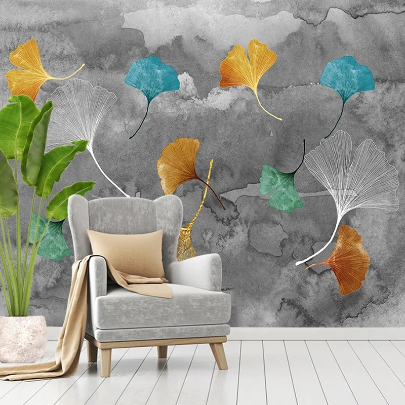 

Custom 3D Mural Wallpaper Modern Stereo Ginkgo Leaf Grey Background Wall Decor Living Room TV Sofa Bedroom Home Decor Wallpapers