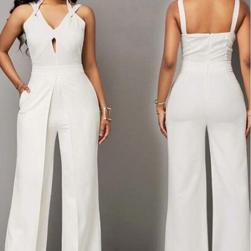 

New Sexy Bodycon Bodysuit Women White Lace up Sexy Jumpsuit Solid Color Loose One piece romper Overalls party Playsuit Female