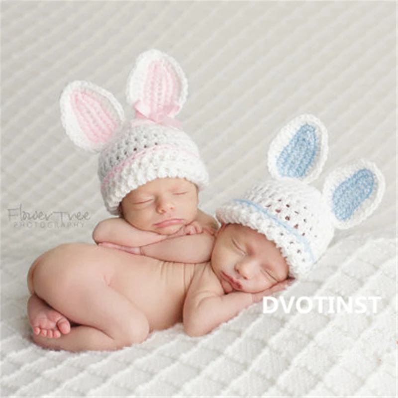Dvotinst Newborn Props Soft Baby Boy Girls Costume Infant Knitted Rabbit Outfit Set Photography Accessories | Детская одежда и
