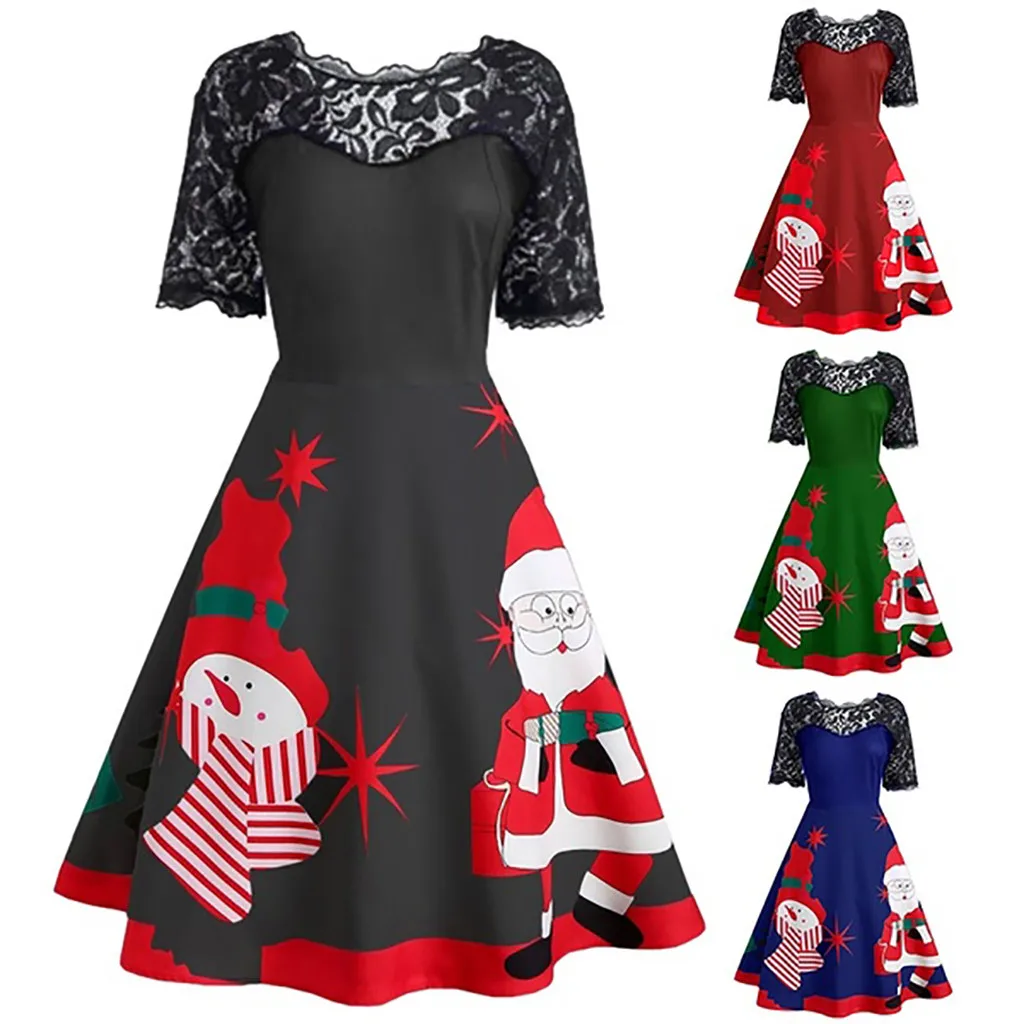 Рождественское платье винтажное женское повседневное кружевное Вышитое Платье