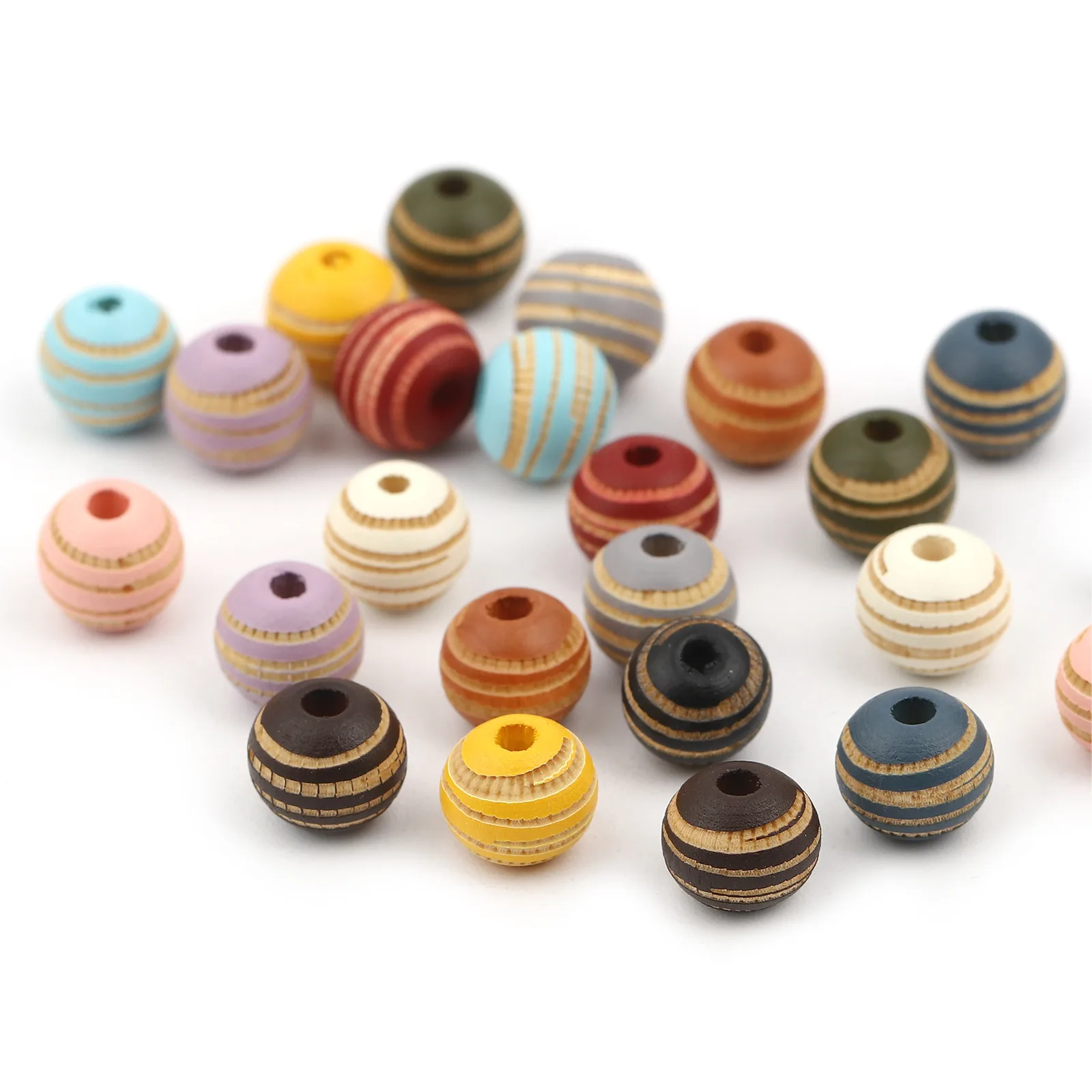 

DoreenBeads Retail Wood Spacer Beads Round Dark Orange Stripe DIY Jewelry Finidngs About 10mm Dia., Hole: Approx 2.8mm, 20 PCs