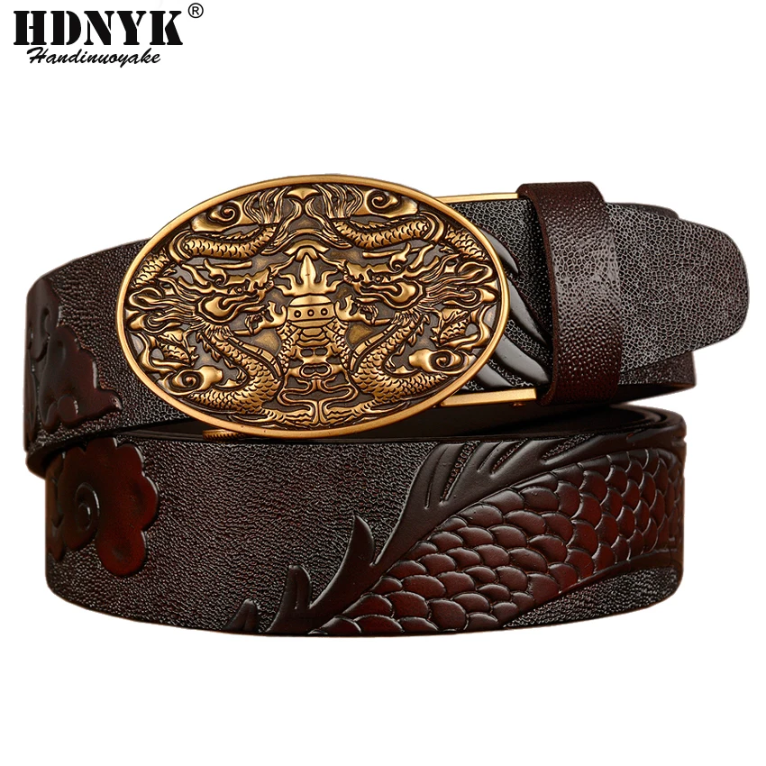 New Desgner Dragon Pattern Cow Leather Belts for Men Top Quality The Most Fashionable Men Belt Genuine Leather Automatic Buckle