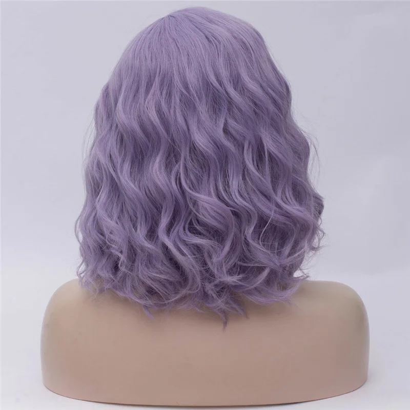 Фиолетовый MSI Wigs женские розовые парики Короткие вьющиеся термостойкие 14 дюймов Синтетические волосы зеленый парик для черно-белых женщин косплей боб парики - Цвет: Фиолетовый