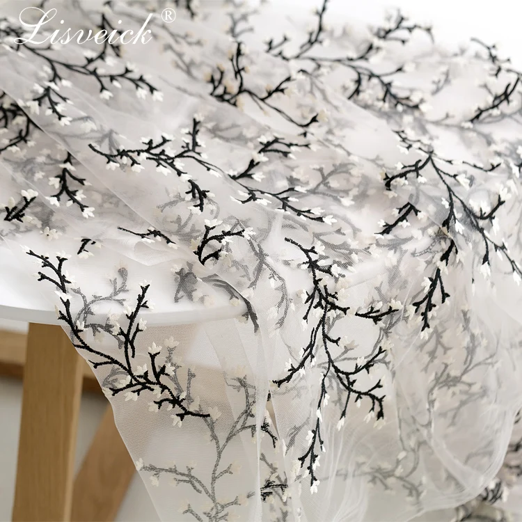 Трехмерная вышитая веточка кружевная ткань сетчатый тюль французская сделай сам