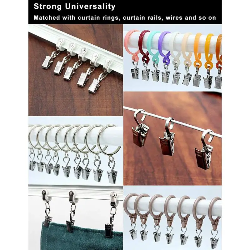 100 упаковка нержавеющая сталь Сверхмощный зажим для душевой занавески с крючками