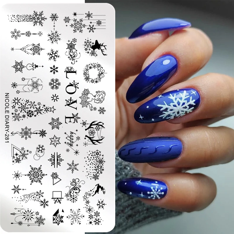 

Трафареты NICOLE DIARY для дизайна рождественских снежинок, штамповочные пластины, Рождественская гирлянда, шаблон для ногтевого дизайна с Сант...