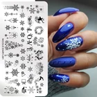 Трафареты NICOLE DIARY для дизайна рождественских снежинок, штамповочные пластины, Рождественская гирлянда, шаблон для ногтевого дизайна с Санта-Клаусом, листьями, цветами