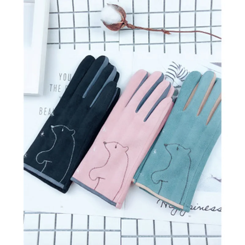 Женские бархатные перчатки для вождения толстые теплые замшевые варежки с