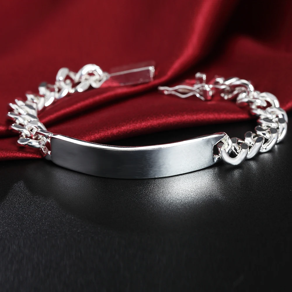

925 Sterling Silver 2pcs Bracelet 10mm Smooth Sideways Chain For Men Women Wedding Engagement Party Jewelry