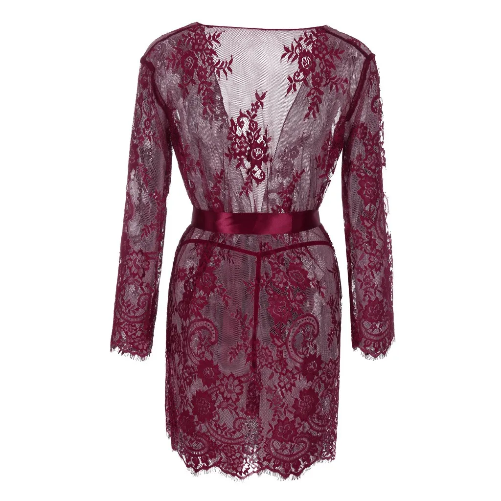 Сексуальный банный халат невесты Ажурные кружевные пижамы с цветочным рисунком