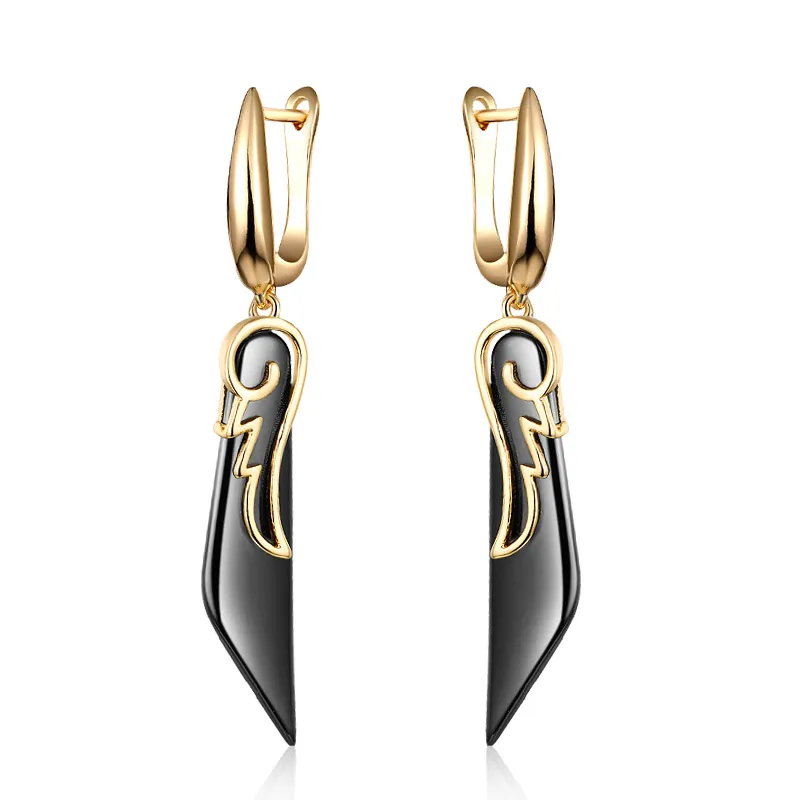 gold black MAIKALE, классические простые серьги-гвоздики в форме крыла, высокое качество, медное покрытие, золото; серебро; Сережки для женщин - Окраска металла: gold black