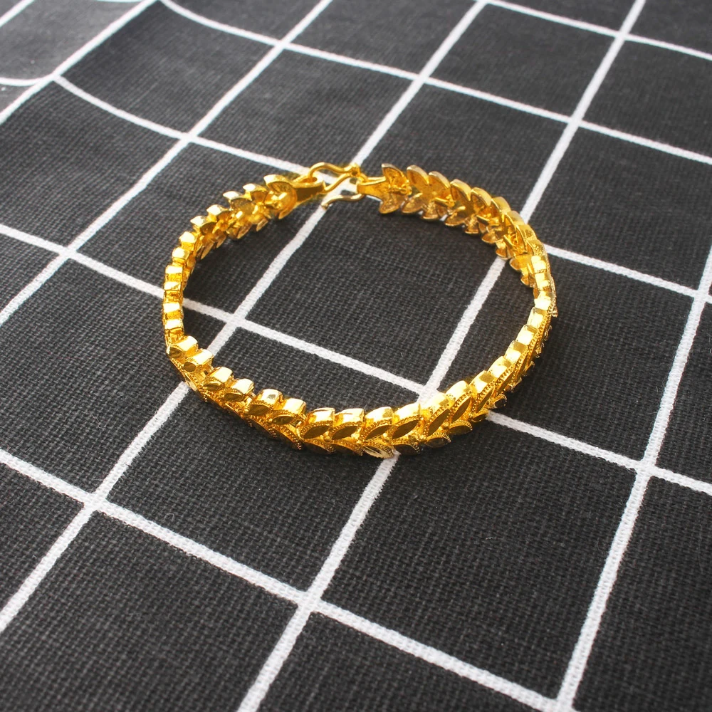 24K золотые браслеты для женщин лист простой и яркий 2019 новый дизайн модные