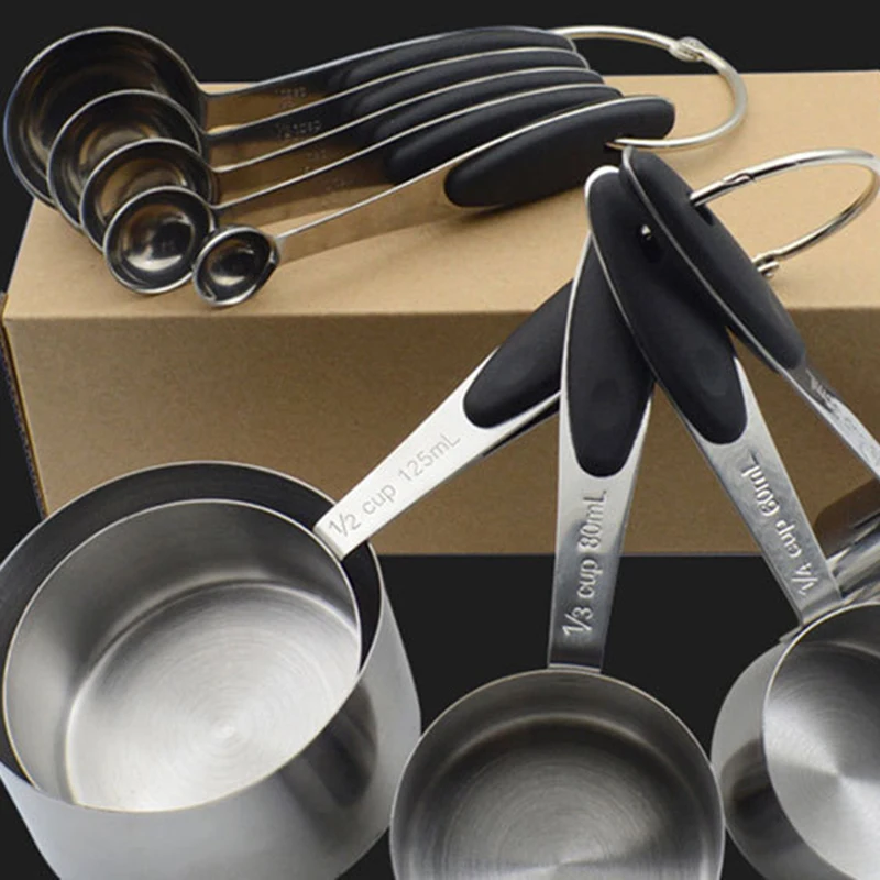 10 шт./компл. нержавеющая сталь серебро красочные мерные чашки мерная ложка с