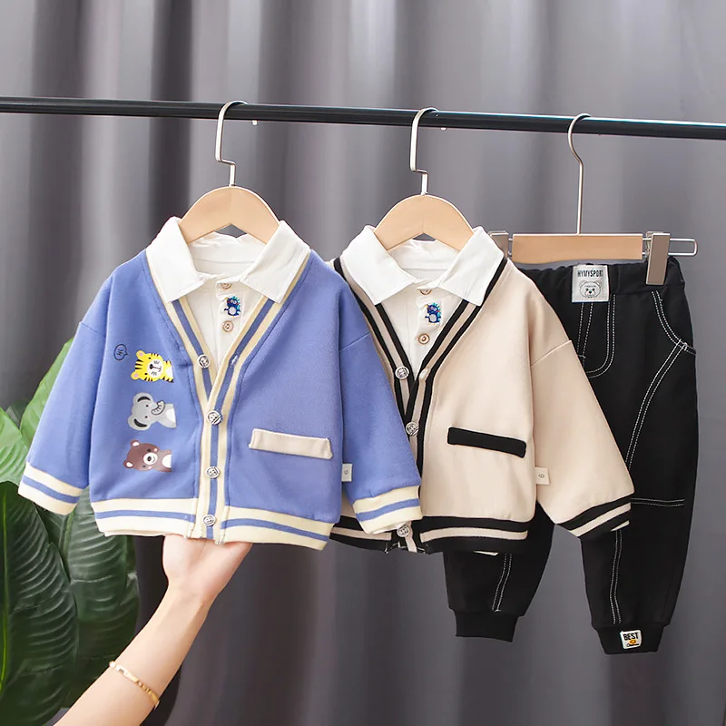 

Детская одежда, весенний костюм для мальчиков, одежда для маленьких детей на весну и осень, Красивый Вязаный Кардиган для малышей, костюм-тр...