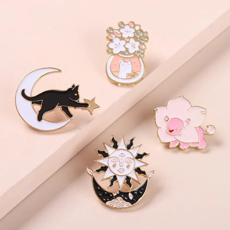 

Beautifully Designed New Brooch Backpack Collar Hat Badge Lapel Pin Women Men Jewelry Gifts Sun Moon Goddess Plant Pot Brooch
