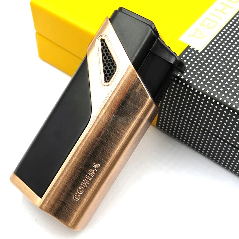 COHIBA модные зажигалки ветрозащитная Зажигалка многоразовая 3 фонарь Jet Blue Flame металлическая зажигалка для сигар с перфорацией