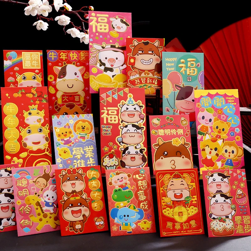 

6Pcs\pack Red Envelope Chinese New Year PersonalityRed Packet Cartoon OX Spring Festival Creative 2021 Gift Special Red Packet