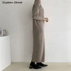 Шерстяное свободное платье цвета хаки, элегантное вязаное облегающее платье с высоким воротом, женский элегантный длинный свитер, зимняя одежда, винтажная