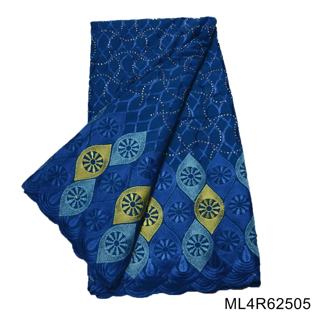 Мягкая хлопковая кружевная ткань с вышивкой, африканская швейцарская вуаль, кружевная ткань, синяя нигерийская швейная одежда ML4R625