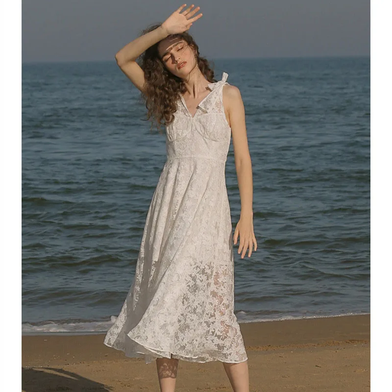 Женское кружевное платье с V образным вырезом оригинальное винтажное