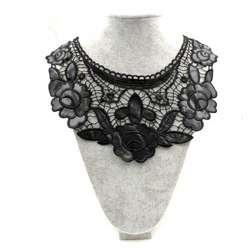 

5Pcs Embroidered Flower Lace Collar Black Neckline Venise Venice Applique Sewing on Patches Accessories Free Shipping
