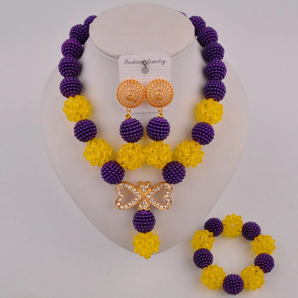 

royal blue and yellow costume african jewelry set nigerian wedding necklace set FZZ102