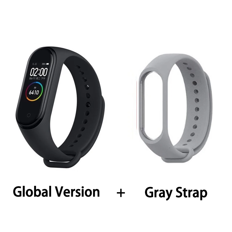GB add gray strap Xiaomi mi-браслет 4 сердечного ритма фитнес цветной сенсорный экран mi Band 4 умный Браслет 135 мАч Bluetooth 5,0 музыкальный браслет - Цвет: GB add gray strap