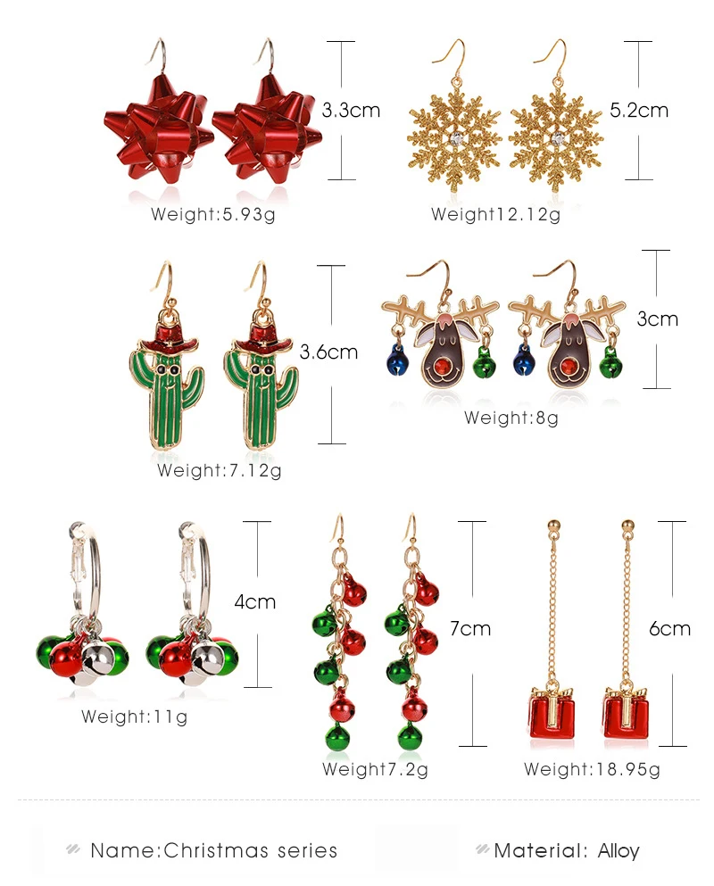Рождественский Декор Висячие серьги для женщин Стразы Снежинка металлическая