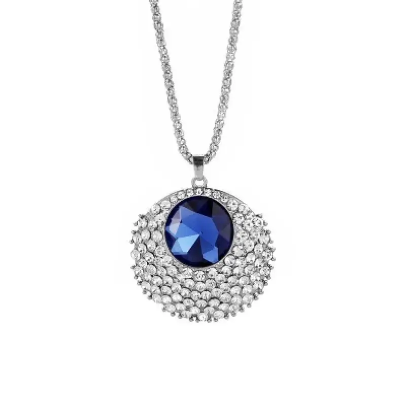 Модные Синие стразы и Кристальные круглой формы кулон змея длинной цепи Цепочки