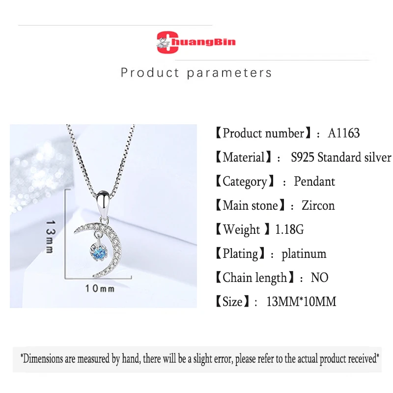 

Genuine S925 sterling silver ladies gift Korean Version Atmospheric moon pendant Micro inlay zircon fashion pendant Jewelry