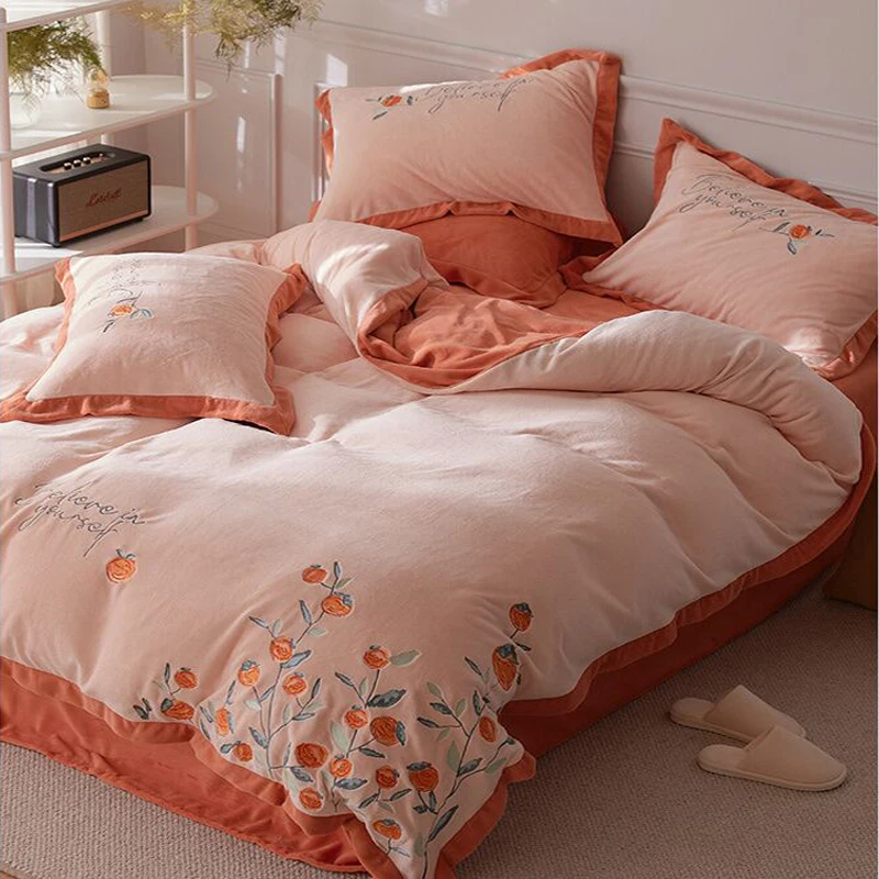 

Thick double side milk velvet 4 sets winter coral double side flannel bedspread and bedding