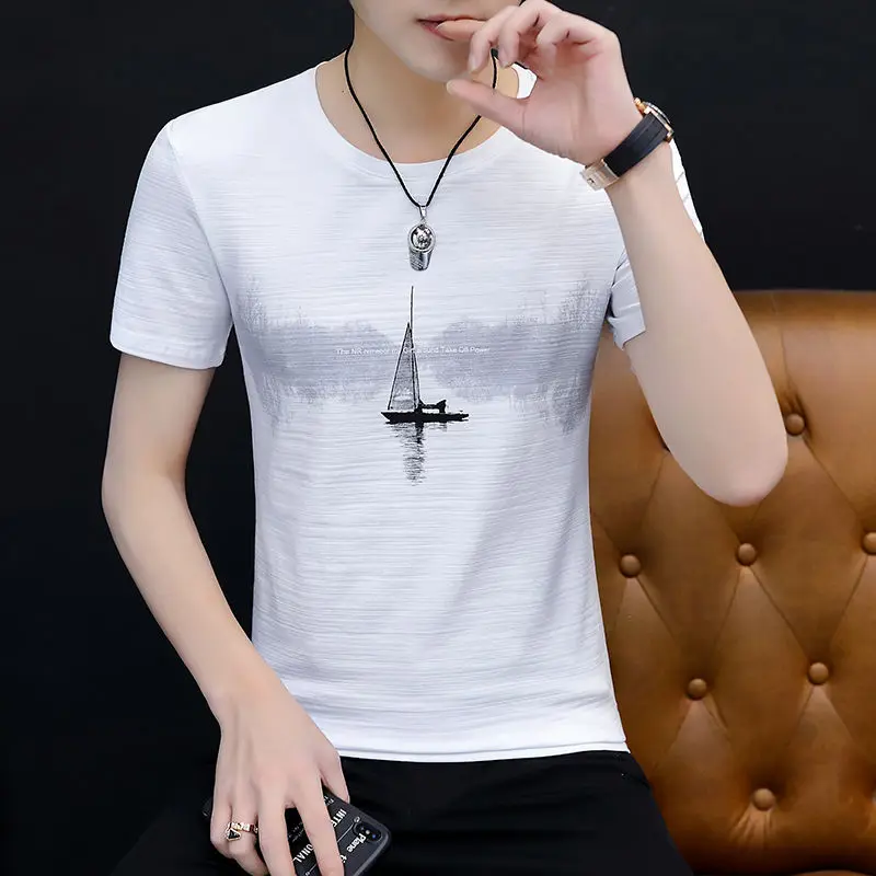 

Мужская футболка с коротким рукавом, круглым вырезом и коротким рукавом