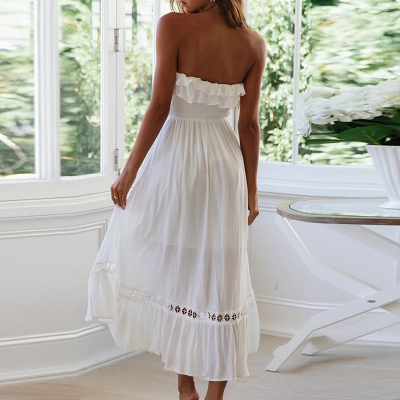 

Elegant Woman Dress Spring Summer 2021 New Sleeveless Ruffled with Elastic Midi Dress Sexy Backless Beach Dress Vestidos