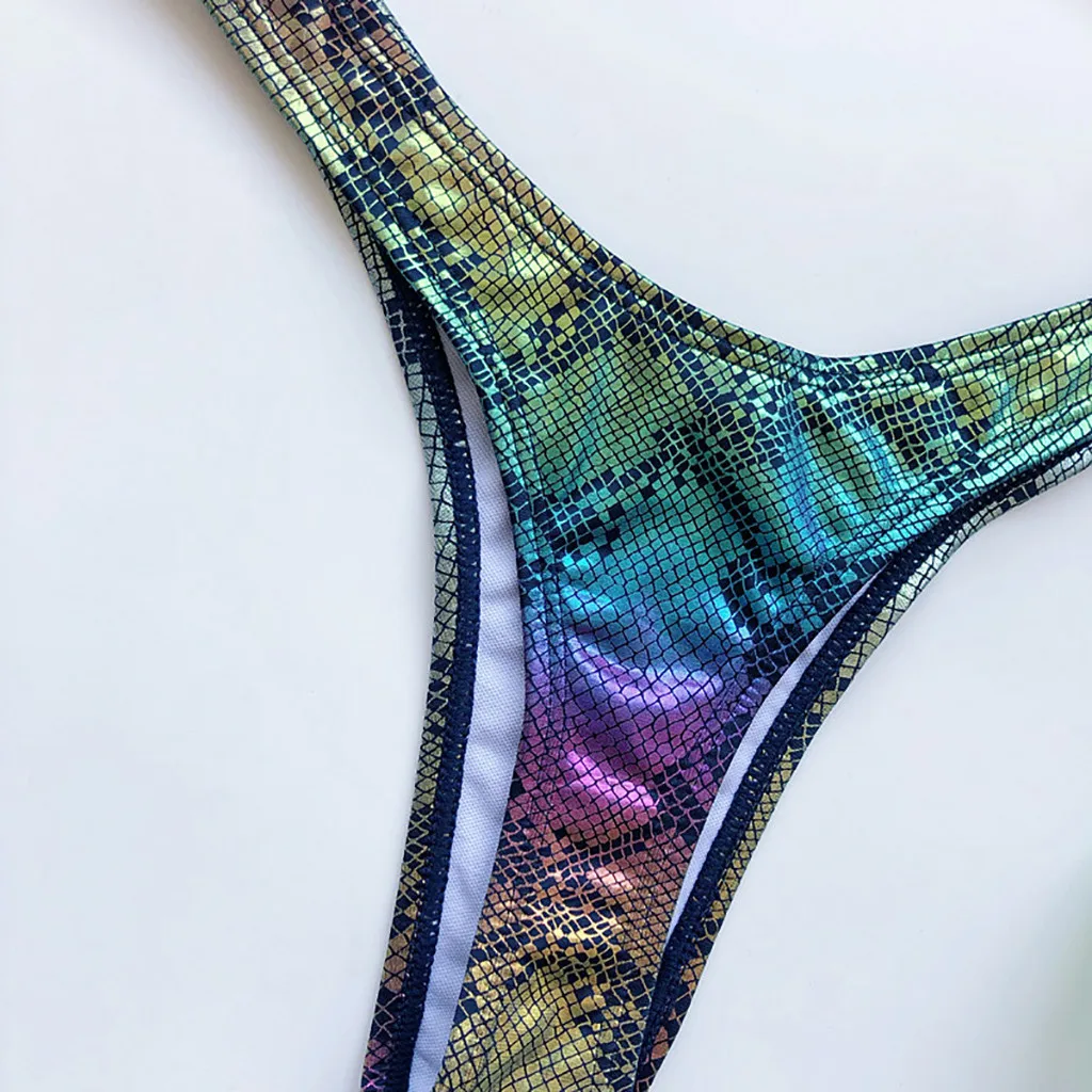 Комплект бикини без бретелек со змеиным принтом женский купальник с пуш-ап и