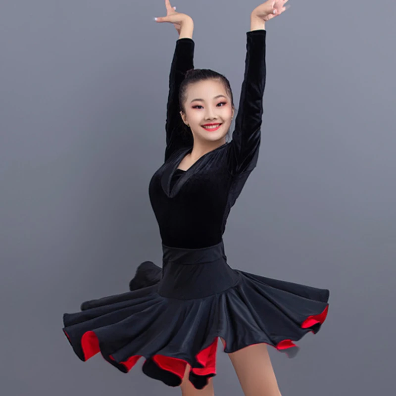 Костюм для латиноамериканских танцев девушек черное платье профессиональная