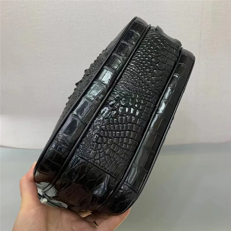 Повседневная стильная мужская черная сумка из натуральной крокодиловой кожи