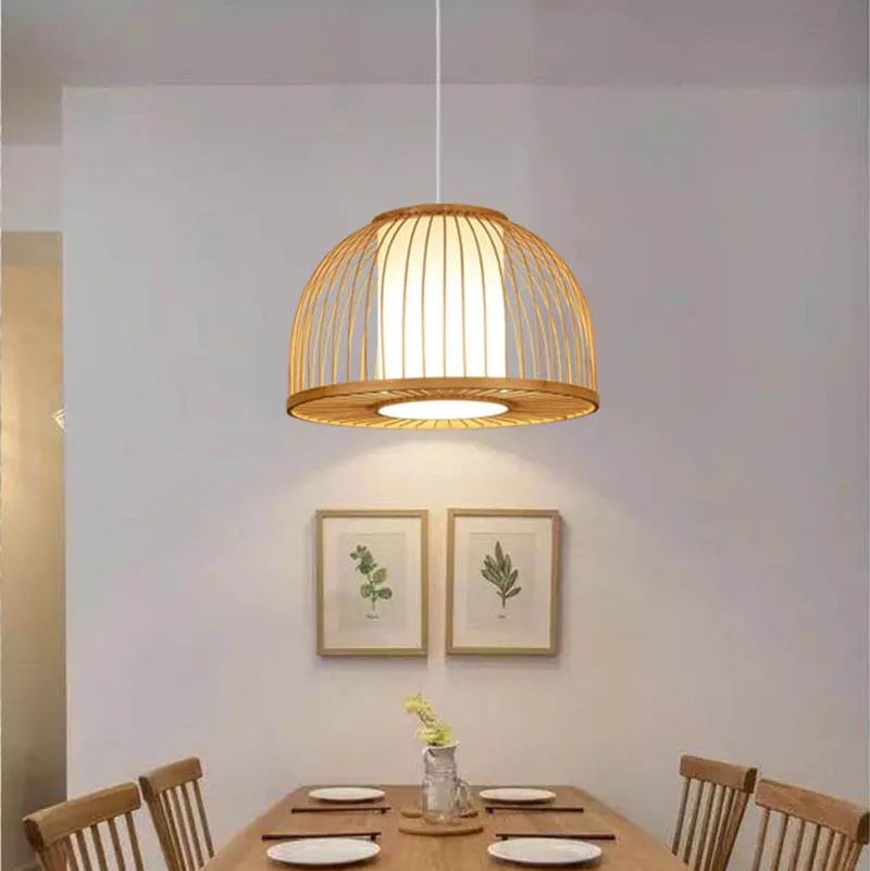 Бамбуковая плетеная ручная китайская настольная лампа для гостиной и коридора с шерстяным подвесным светильником.