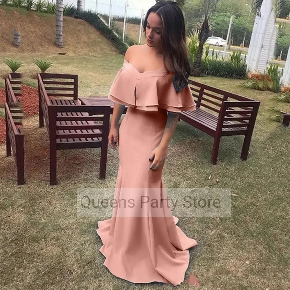 

Mermaid / Trumpet Evening Dresses horizontal neck Flouncing Party Gowns Layered Sleeveless Sweep/Brush Fashion Party Dresses