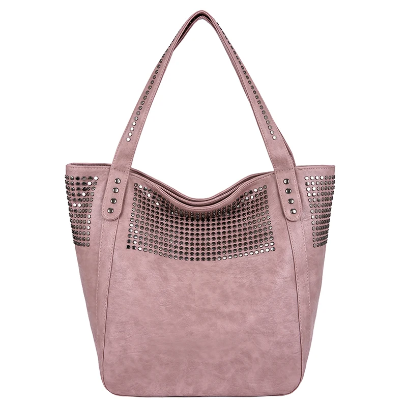 

Повседневная Женская сумочка и кошелек, вместительная сумка-тоут, Женская винтажная мягкая Наплечная Сумка из искусственной кожи с заклепк...