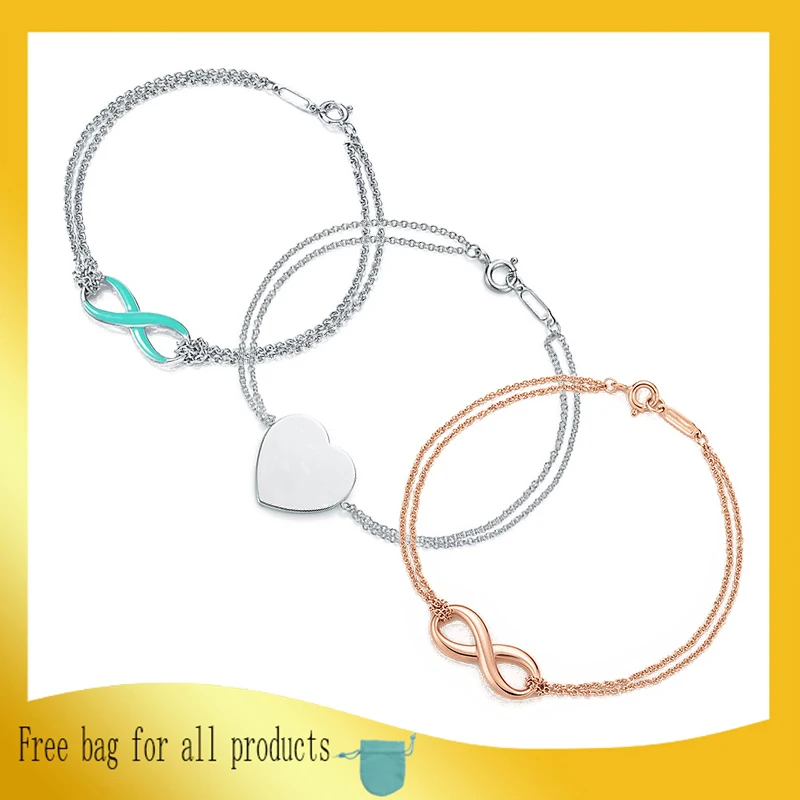 

Hot Fashion Double Chain 8 Infinite Bracelets Bangles for Women Valentine Gift S925 Sterling Silver Original LOGO 1:1 Jewelry