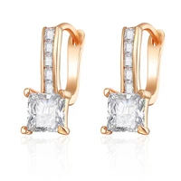 new fashion suqare cubic zirconia stud earrings for women gold silver color plated copper clip on earrings party jewelry gifts